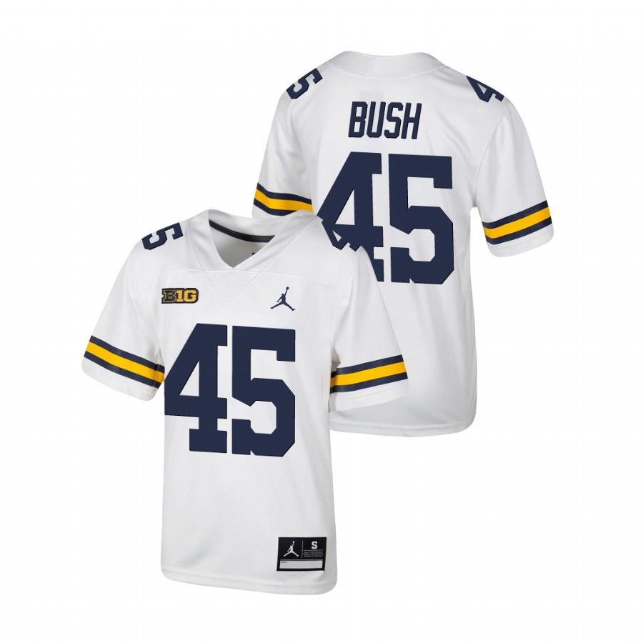 Michigan Wolverines Youth NCAA Peter Bush #45 White Untouchable College Football Jersey NPE0249TE